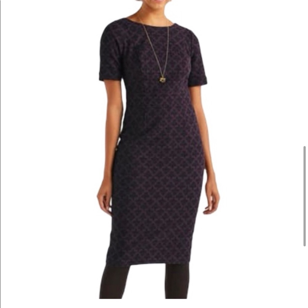 BODEN Talia Short Sleeve Textured Purple Dress